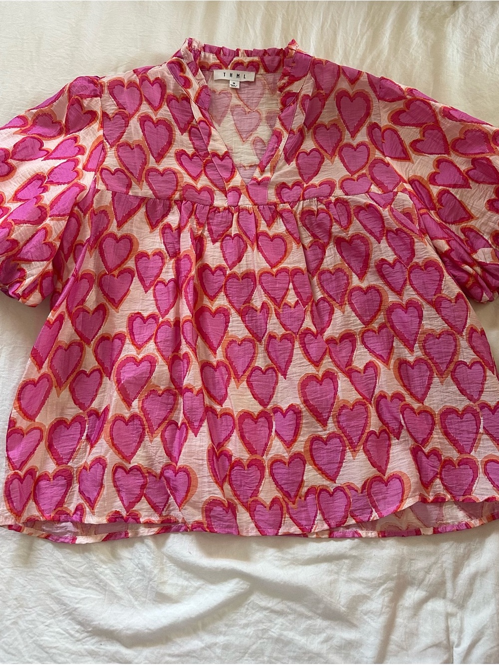 THML Girls' Pink and Red Heart Print Blouse